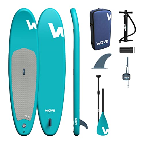 Wave Cruiser SUP-Paket | Premium aufblasbares Stand Up Paddle Board | 15,2 cm dick | inklusive iSUP-Zubehör, Tragetasche, Knöchelleine, Handpumpe | Breite Stance, rutschfestes Deck | 3,4 m Aqua