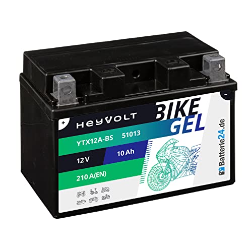 HeyVolt GEL Motorradbatterie 12V 10Ah YTX12A-BS 51013 CTX12A-BS GT12A-BS