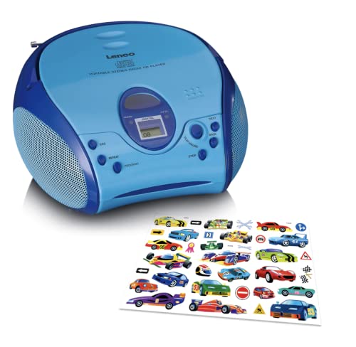 Lenco SCD-24 Kids - CD-Player für Kinder - CD-Radio - mit Aufklebern - Boombox - UKW Radiotuner - Titel Speicher - 2 x 1,5 W RMS-Leistung - Netz- und Batteriebetrieb - Blau