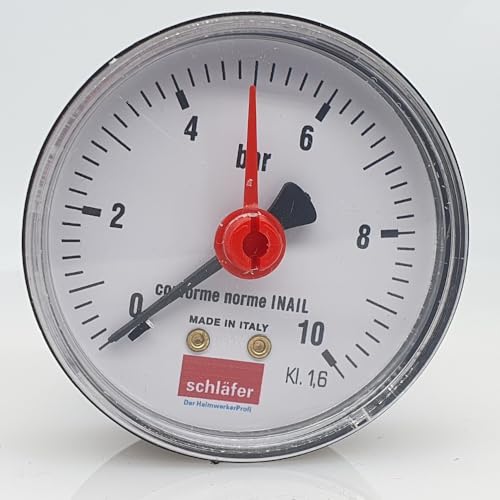 Schläfer 0930167 Hydraulisches Manometer hinten Axialanschluss 1/4" Skala 0-10 bar 63 mm für thermische Anlagen Luft Wasser Hydraulikdruckanzeige
