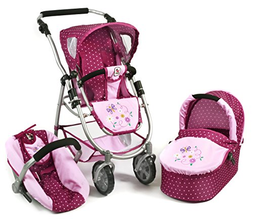 Bayer Chic 2000 637-29 Kombi-Puppenwagen Emotion 3-in-1 All In, Lila, Rosa
