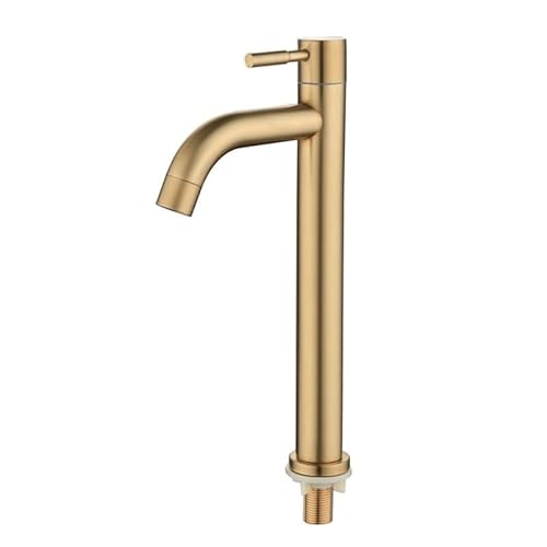 Waschbecken Armaturen Waschtischarmaturen, 304 Edelstahl, Badezimmer-Waschtischarmatur, gebürstetes Gold, einzelner kalter Waschbeckenhahngriff (Color : Only cold-Long)