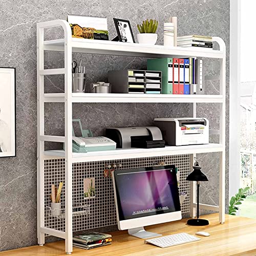 RedAeL Einfaches schmiedeeisernes Schreibtisch-Bücherregal: Minimalistisches und funktionales Desktop-Bücherregal für die Organisation von Büro, Küche und Bibliothek, weiß