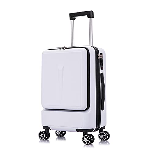 50,8 cm (20 Zoll) Modischer Koffer mit Laptop-Fronttasche, leichtes Hardside-Reisegepäck mit Rädern, TSA-Schloss, 8 Spinner-Räder, Gepäck, einfaches Reisen, rollendes Gepäck, weiß, Modisch und modern