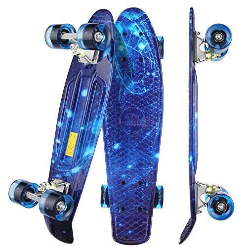 WeSkate Kinder Retro Skateboard 22" 55cm Mini Cruiser ABEC-9 Kugellager mit PU LED Leuchtrollen für Erwachsene Kinder Jungen Mädchen