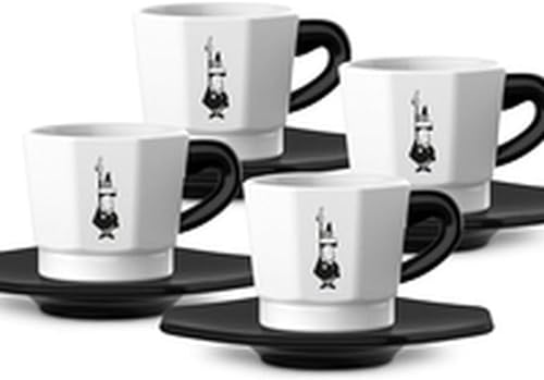 Bialetti Art Espresso Kaffeetassen und Untertassen, 4 Stück
