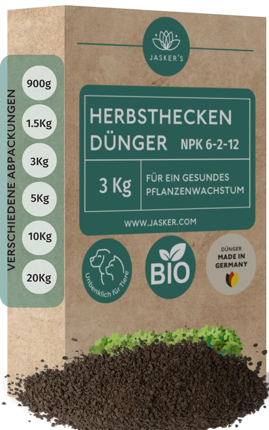 Bio Heckendünger 3 Kg - 100% Tierfreundlicher Pflanzendünger - Ideal als Dünger für Buchsbaum, Nadelbäume, Thuja Hecken - Viel Kalium & Magnesium für frischgrüne Blätter