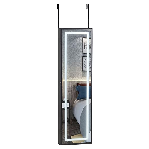 Casaria Schmuckschrank mit Spiegel LED Beleuchtung hängend Tür - Wandmontage Schmuckregal Schmuckkasten Schmuckorganizer Schwarz