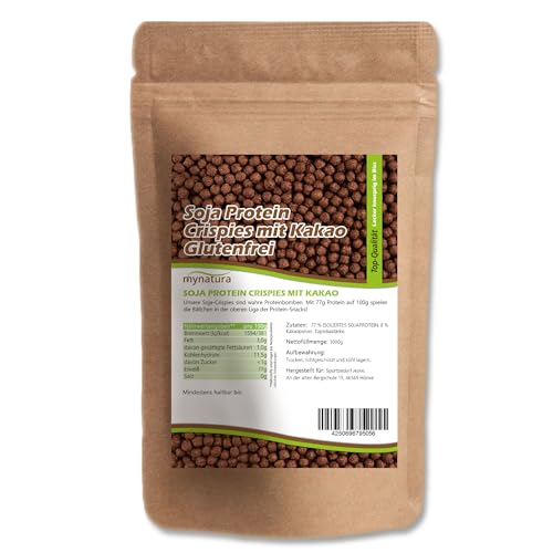 Mynatura Soja Protein Crispies mit Kakao | 77% Eiweiß | Sojaprotein | Plant based | Vegane Ernährung | Sportnahrung | Für Müslibowl | Snack | Sojanuggets (3x1000g)