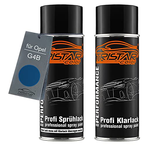 TRISTARcolor Autolack Spraydosen Set für Opel G4B Nautic Blue Metallic Basislack Klarlack Sprühdose 400ml