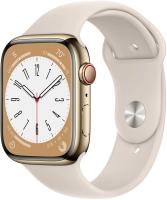 Apple Watch Series 8 (GPS + Cellular) 45mm Edelstahlgehäuse gold, Sportband p...