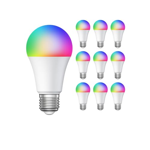 ledscom.de Smart Home RGBW E27 LED Birne für Alexa, WLAN, dimmbar, warmweiß bis Tageslicht, Farbwechsel 9W=73W, 1000lm, 10 Stk.