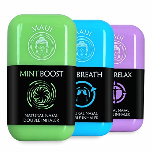 MAIJI ® 3 X Double Inhaler | MINT BOOST | FREE BREATH | PURE RELAX | Riechstift mit naturreinen ätherischen Ölen | Nasen-Inhalator Aromatherapie | Made in Germany