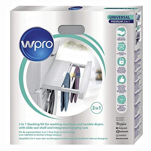 Wpro SKP101 Verbindungsrahmen Waschmaschine/Trockner Säule UNIVERSAL für alle 60cmx60cm Geräte ORIGINAL Whirlpool 484000008545 Zwischenbaurahmen mit Ablage + Wäschehänger (SKU: 100078948-000 )