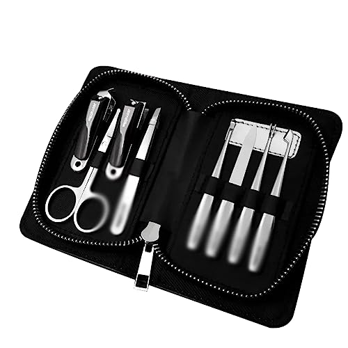 Maniküre-Set, Nagelknipser-Set mit Reiseetui, professionelles Nagelpflegeset for Damen und Herren, for den täglichen Gebrauch (Color : Black F)