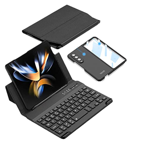 LiLiTok Für Samsung Galaxy Z Fold 4 / Z Fold 3 5G Bluetooth Tastatur Folding Stand Funda (abnehmbar)+Leder Handytasche Hülle (Fold 3 Schwarz)