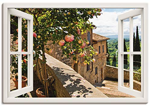 Artland Qualitätsbilder I Bild auf Leinwand Leinwandbilder Wandbilder 100 x 70 cm Landschaften Garten Foto Grün B8CT Rosen Balkon San Gimignano Toskana