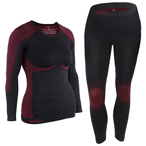 ALPIDEX Damen Funktionswäsche Thermounterwäsche Skiunterwäsche - atmungsaktiv, wärmend und schnell trocknend, Größe:2XL/3XL, Farbe:Black-Red