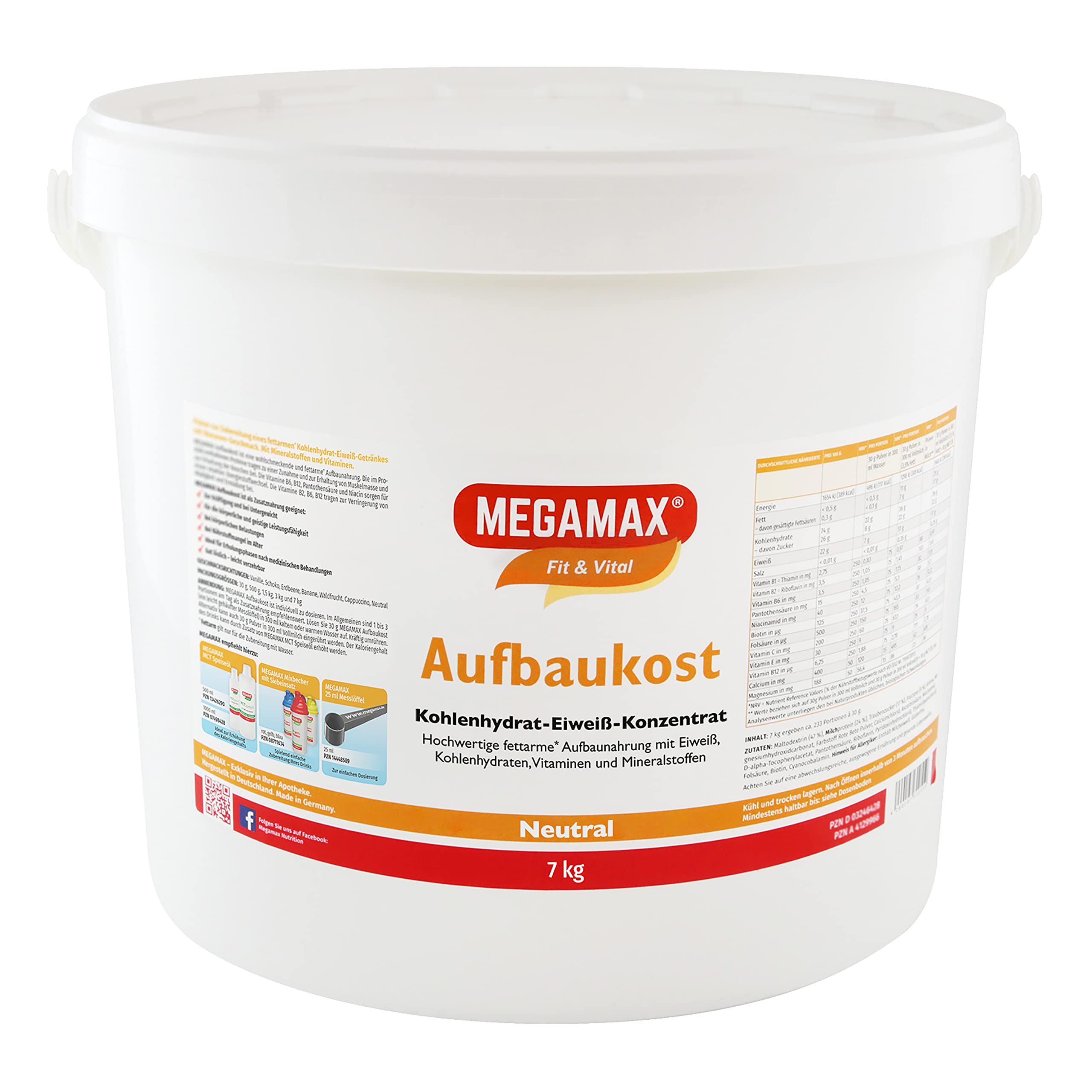 Megamax Aufbaukost 7 kg Neutral Ideal zur Kräftigung und bei Untergewicht - Proteinpulver zur Zubereitung eines fettarmen Kohlenhydrat-Eiweiß-Getränkes für Muskelmasse & Muskelaufbau Gewichtszunahme