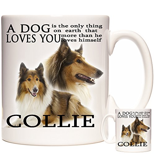 Tasse mit Rough Collie-Hundemotiv, Aufschrift "A Dog Loves You", aus Keramik, für Kaffee, Tee oder heiße Schokolade, spülmaschinenfest