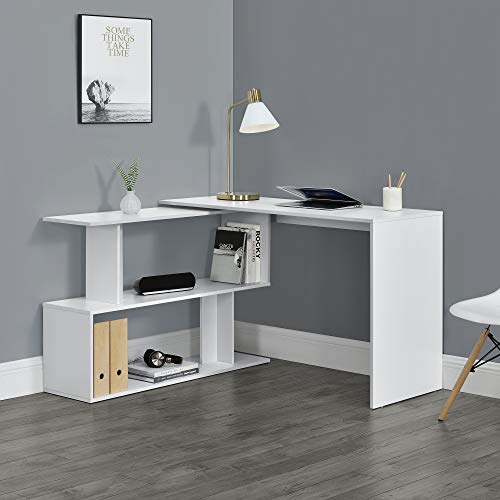 [en.casa] Schreibtisch mit Regal Winkelschreibtisch Bürotisch L-förmig Arbeitstisch Eckschreibtisch Spanplatte Weiß