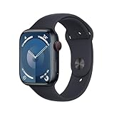 Apple Watch Series 9 (GPS + Cellular, 45 mm) Smartwatch mit Aluminiumgehäuse und Sportarmband M/L in Mitternacht. Fitnesstracker, Blutsauerstoff und EKG Apps, Always-On Retina Display, Wasserschutz