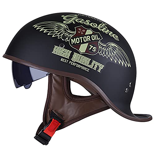Hanhua Skull Cap Helmets, Motorcycle Half Helmet with Sun Visor for Adult Men Women DOT/ECE Approved - for Scooter ATV Chopper Cruiser Motorbike Moped