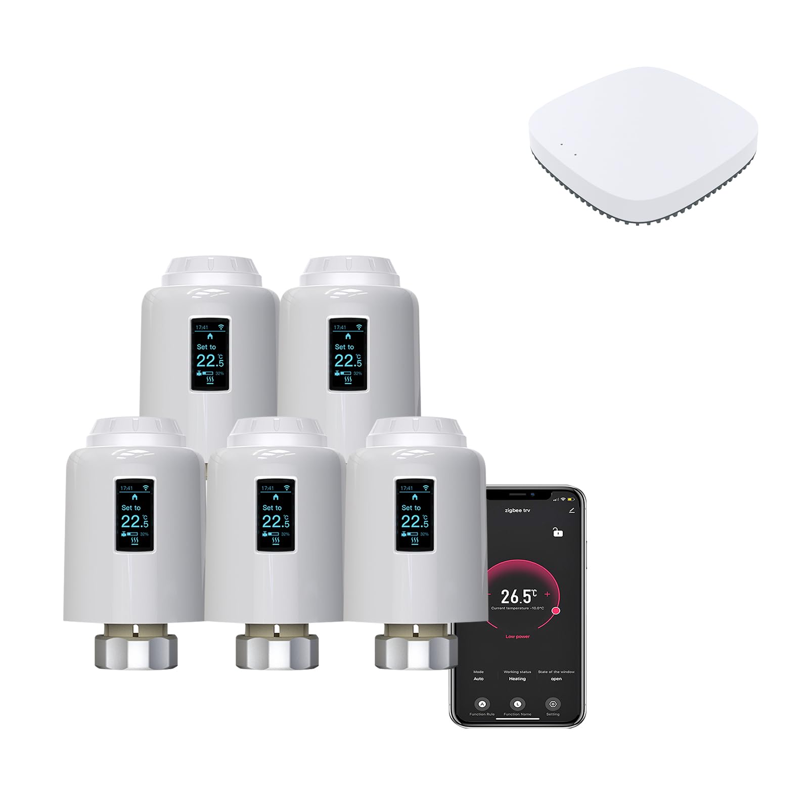 Qiumi Zigbee Smart Thermostatic Radiator Valve, Unterstützt Fernbedienung durch Smart Life App, Sprachsteuerung durch Alexa und Google Assistant (OLED Display)