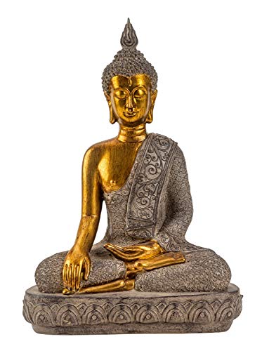 Lifestyle & More Moderne Skulptur Dekofigur Buddha aus Kunststein Gold/grau Höhe 40 cm Breite 27 cm