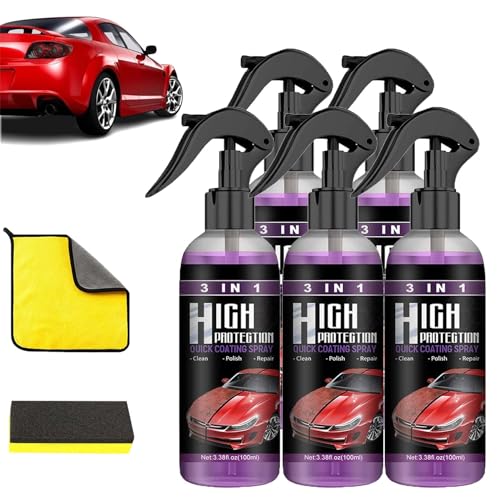 High Protection 3in1 Spray, Amisho 3 In 1 Beschichtungsspray, Politur Auto, Poliermittel für Auto, Car Coating Spray 3 in 1, Car Nano Coating Spray, Car Nano Kratzer Spray (5Pcs)