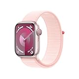 Apple Watch Series 9 (GPS + Cellular, 41 mm) Smartwatch mit Aluminiumgehäuse in Pink und Sport Loop Armband in Hellrosa. Fitnesstracker, Blutsauerstoff und EKG Apps, CO₂ neutral