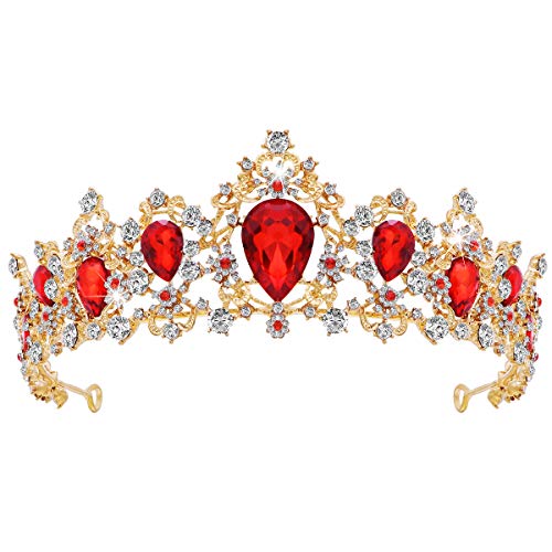 Frcolor Tiara Krone für Frauen, Strass Queen Crowns Hochzeit Tiaras Kronen Stirnband (rot)