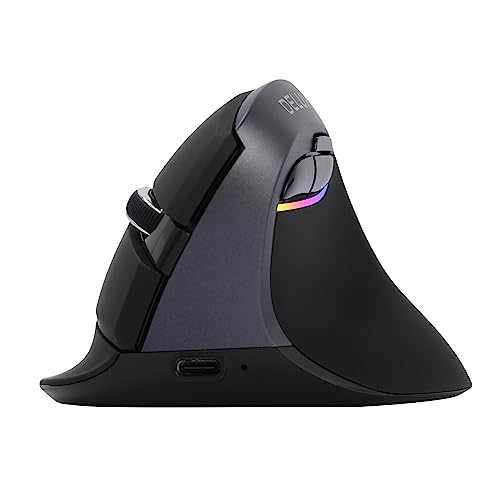 DELUX Vertikale Maus Kabellose Ergonomische Maus mit BT 4.0 und 2.4G Wireless Dual Mode Integrierter wiederaufladbarer Akku Silent Design 6 Tasten und 4 DPI Levels Optische PC Maus mit RGB Licht