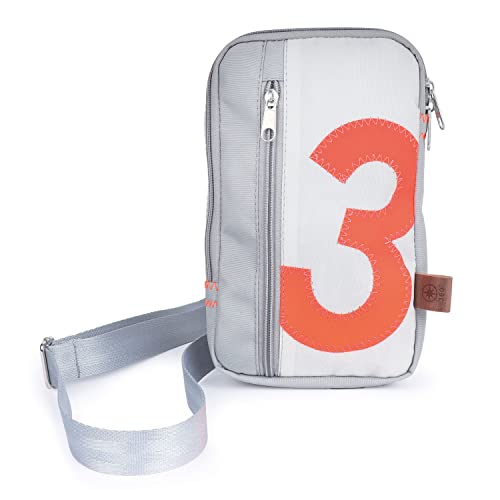 360 Grad Nautik Umhänge-Tasche Segeltuch weiß-grau, Zahl orange