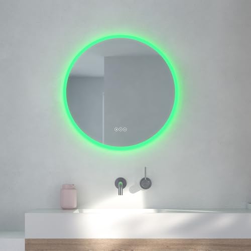 Loevschall Johannesburg Rund RGB Spiegel Mit Beleuchtung | Led Spiegel Rund 60 cm | Badezimmerspiegel Mit Beleuchtung | Wandspiegel Mit Beleuchtung | Badspiegel Mit Beleuchtung Und Touch-Schalter