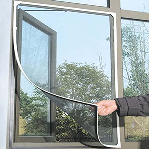 Hengz Fliegengitter für Katzenfenster mit Magnetverschluss, Insektenschutzfenster, selbstklebend, Moskito-Vorhang für Fenster, einfach zu installieren, weißer Rahmen, graues Netz, 100 x 120 cm