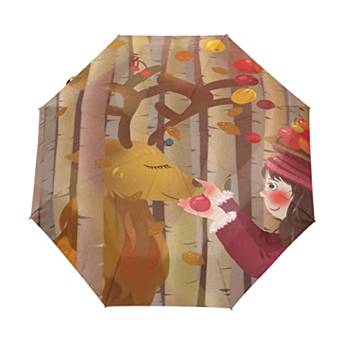 Weihnachtshirsch Elch Regenschirm Automatik Auf-Zu Taschenschirm Umbrella Kompakt Schirme für Jungen Mädchen Strand Frauen