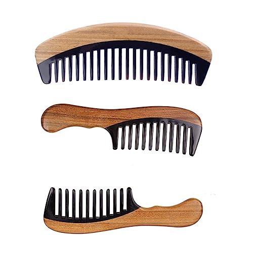 Haarkamm – breitzahniger Holz-Entwirrungskamm for lockiges Haar – kein statischer Sandelholz-Büffelhorn-Kamm & Grünes Sandelholz Hair Co