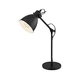 EGLO Tischlampe Priddy, 1 flammige Vintage Tischleuchte im Industrial Design, Retro Lampe, Nachttischlampe aus Stahl, Farbe: Schwarz, weiß, Fassung: E27, inkl. Schalter