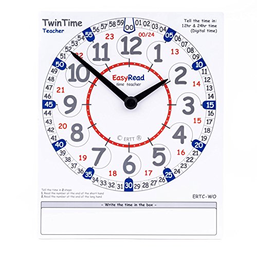 EasyRead Time Teacher ERTC-WO TwinTime Doppelseitige Lehrerkarte zum Erlernen der Uhrzeit