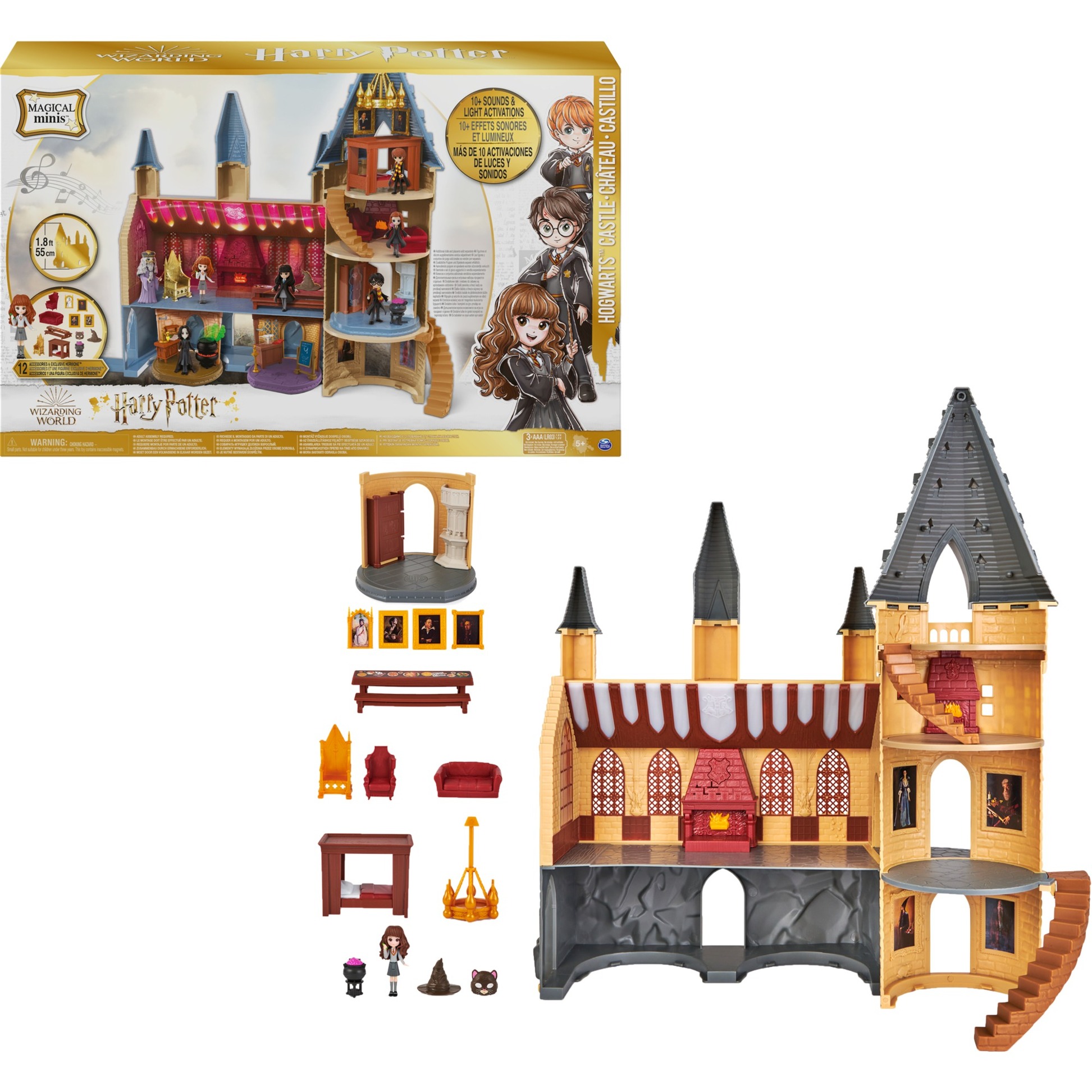 Wizarding World 6061842 Harry Potter - Hogwarts Schloss Spielset mit exklusiver Hermine Granger Sammelfigur und viel Zubehör