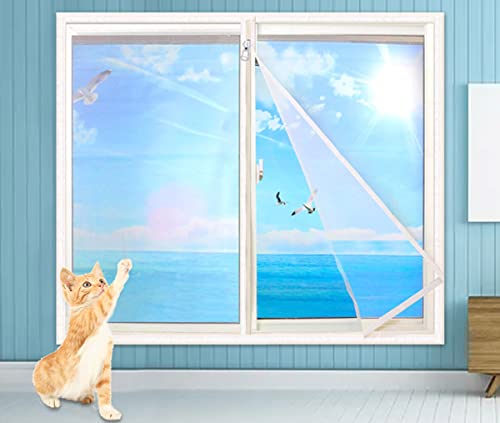 XWanitd Katzensicherheits-Fensterschutz, Mückenschutz, Balkonnetze, kratzfest, Katzennetz, selbstklebend, Fensternetz, DIY-Größe, Reißverschluss (100 x 200 cm, Reißverschluss-A)