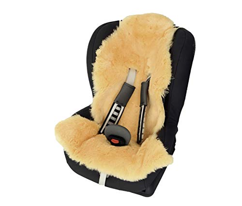 Baby Lammfell für Buggy/Kinderbett Kindersitz-Einlage in Naturform 80x50 cm mit Gurtöffnungen