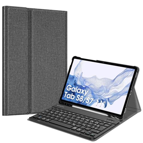 Fintie Tastatur Hülle für Samsung Galaxy Tab S7 11 Zoll 2020 SM-T870 / SM-T875 Tablet-PC, Ultradünn leicht Schutzhülle mit magnetisch Abnehmbarer drahtloser Deutscher Bluetooth Tastatur, Dunkelgrau