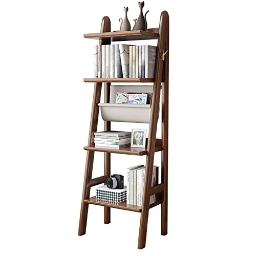 MaGiLL Bücherregal, Bücherregal aus Holz, trapezförmiges Bücherregal aus Walnussholz, Regal, geeignet für Schlafzimmer, Büro, stehende Bücherregale