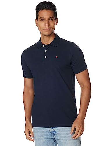 Jack & Jones Herren Slim Fit Polo Shirt JJEPAULOS Uni Sommer Hemd Kragen Kurz Arm Basic Pique Cotton, Farben:Dunkelblau-2, Größe:M