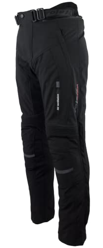 Schwarze Softshell Motorradhose mit herausnehmbarem Thermofutter, Protektoren und Weitenverstellung, für Sommer und Winter, Größe XXXL