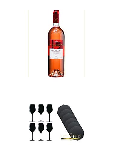 Louis Eschenauer Cinsault Vin de Pays d'Oc Frankreich 6 x 0,75 Liter + Blind Tastinglas für Wein Exquisit 6 Gläser - 1477402 + Schiefer Glasuntersetzer achteckig 6 x ca. 9,5 cm Durchmesser