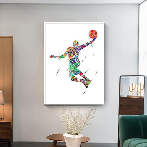 Basketball Poster Nordic Moderne Dekoration Aquarell Basketball Junge Wand Kunst Malerei Kawaii Zimmer Dekor Leinwand Poster Geschenke (Color : C, Size : 50x70cm No Frame)
