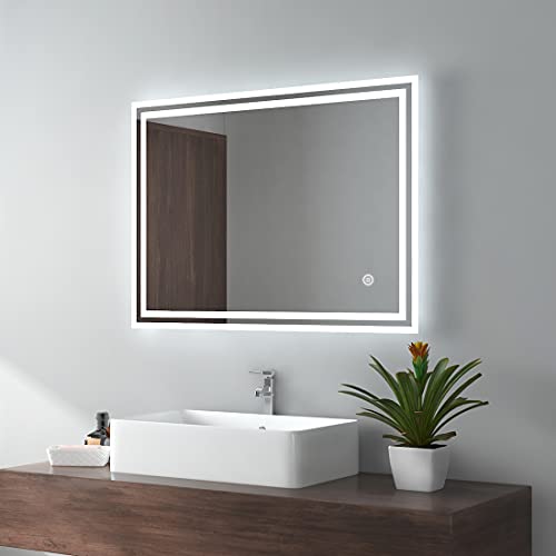 EMKE LED Badspiegel 80x60cm Badezimmerspiegel mit Beleuchtung kaltweiß Lichtspiegel Wandspiegel mit Touchschalter IP44 energiesparend